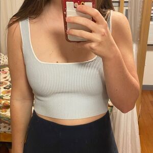 Glassons Ribbed Tank Top - Light Blue Crop top white trim thick material Small